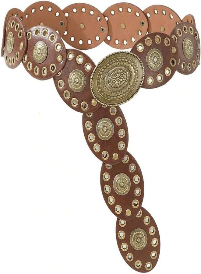 OVOY Vintage Western Leather Belt for Women - Wide Cowgirl Waist Belt with Concho Buckle - Boho Style Belt for Jeans & Dress - Image 1